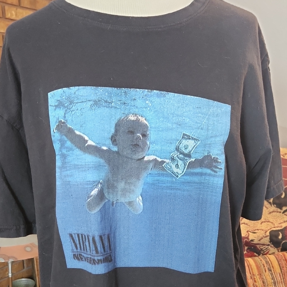Nirvana Black Graphic Tee Shirt Nevermind Album 100% Cotton Size XL Grunge